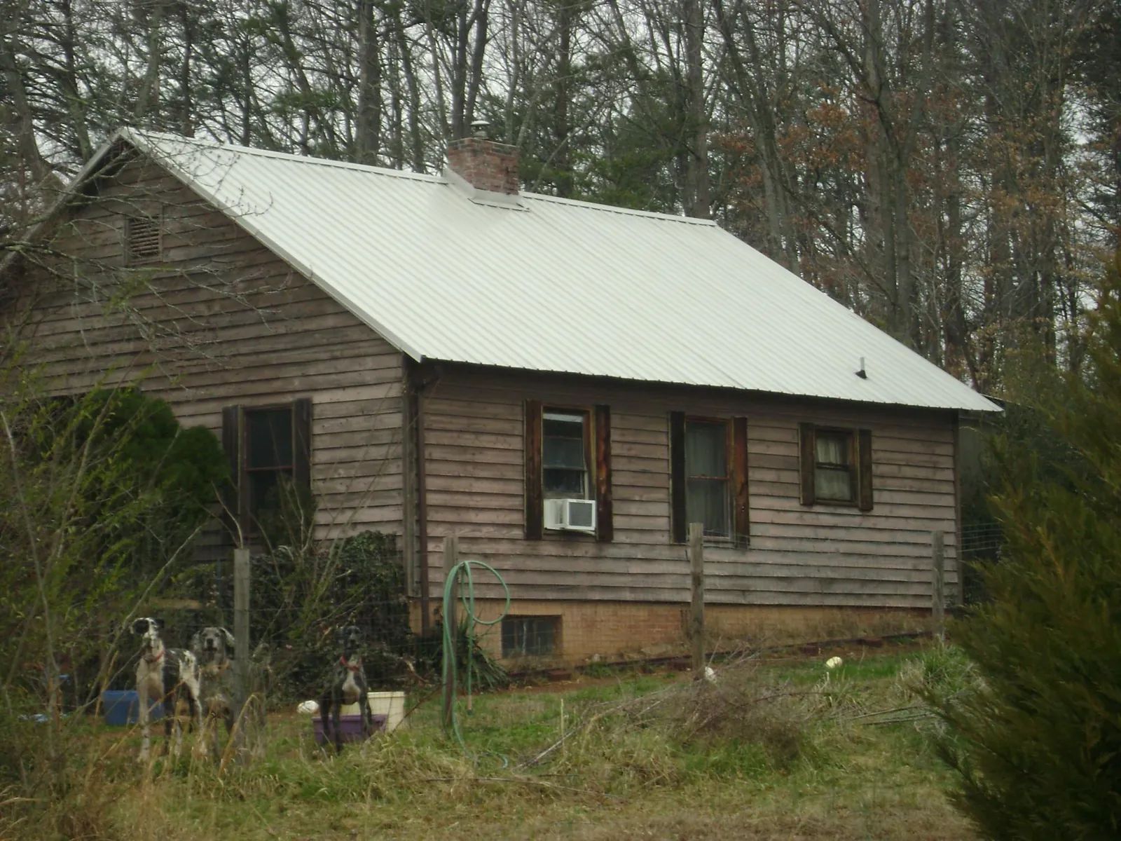 White metal roof on an old wood sided farmhouse, from a Metal Roof Installation job in Crandon